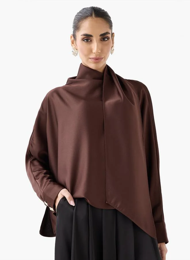 ايكونيك Iconic Scarf Draped Top with Long Sleeves